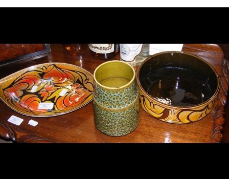 An Agean Poole Pottery dish together with two other pieces