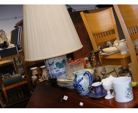 A Doulton stoneware baluster vase, Chinese ceramic table lamp and other ceramics
