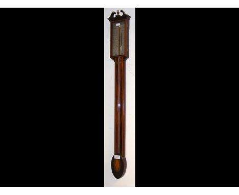 A stick barometer by Peter Wiggins, with shell inlay 