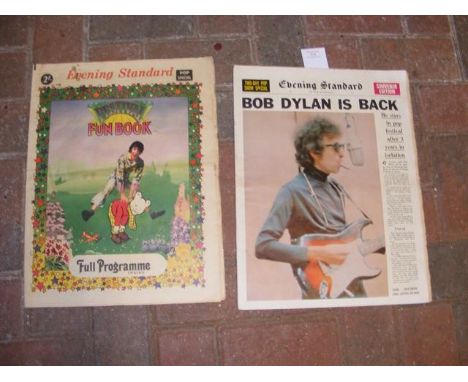 A 1969 Evening Standard celebrating Bob Dylan at the Isle of Wight Festival, together with a 1970 Evening Standard Festival F