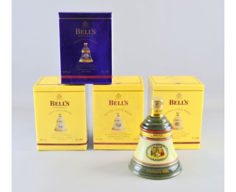 Five Christmas Bell's Whisky ceramic decanters 1988,2003,2004,2005,2006(2) 