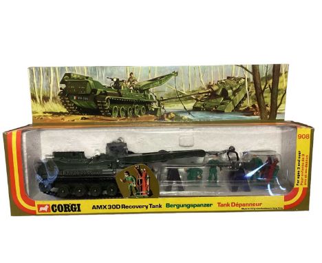 Corgi (c1976) diecast AMX 30D Recovery Tank &amp; Sdkfz Rocket Launcher No.907, both in window boxes (2)