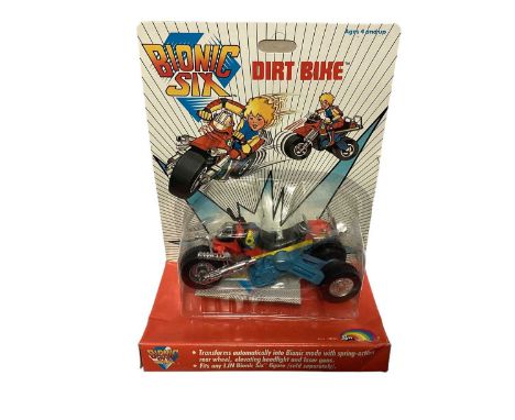 LJN (1986) Bionic Six Dirt Bike &amp; Quad Runner, mounted on plinth &amp; card with bubblepack (2)