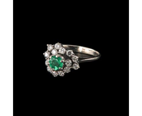 14k gold, set with diamonds and emerald, ring size 17