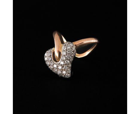 18k gold, in the shape of a heart, set with 38 diamonds, ring size 16