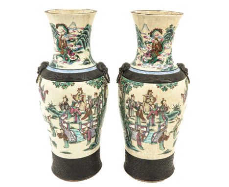 Landscape decor, masked handles with ring, circa 1900, 60 cm. tall. 