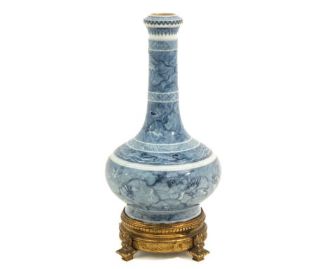 Mounted on bronze base, Kangxi mark, 32 cm. tall.