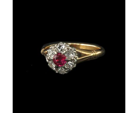 14k gold set with ruby and 6 diamonds, ring size 17