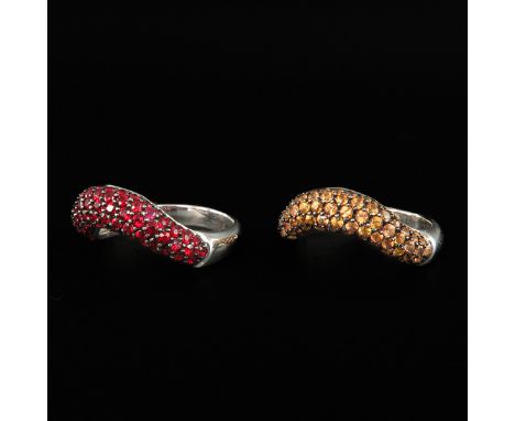 18k gold set with red and yellow stones, ring size 20