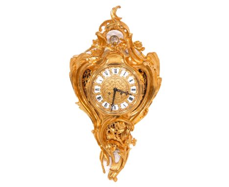 gilded, with rope pendulum, striking on the full and half hours on a silver bell, with richly gilded ornaments, dial with 12 