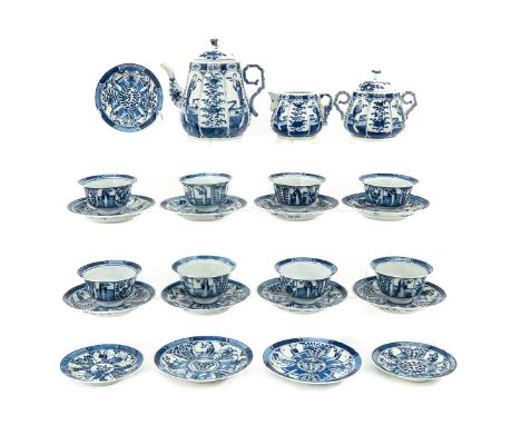 Depicting panels with alternating decor of Chinese ladies and flowers, Kangxi mark, teapot is 15 cm. tall, in diverse conditi