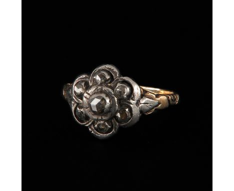 Set with 7 rose cut diamonds, ring size 19
