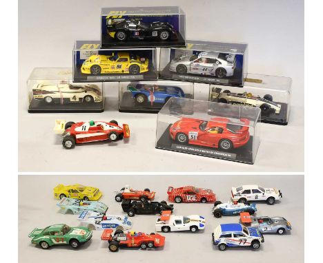 Slot Racing Cars including eight Scalextric: Ferrari312 T3, Tyrrell 008, Audi Quatro No.8, Tyrrell P34, Metro Datapost 77, Po
