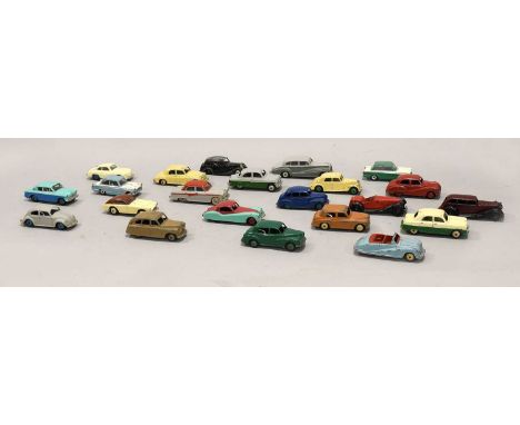 Dinky Various British Cars including Morris Oxford, Jaguar XK turquoise/cerise, Austin Atlantic, Rover 75, Vauxhall Cresta an