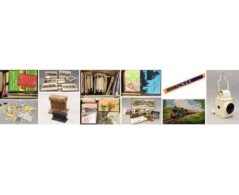 Various Railway Related Items including LNER enamel sign 50x4", 127x10cm, BR(M) tail lamp, a section of rail, various prints,
