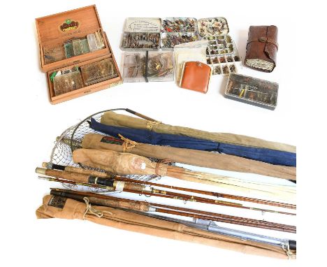 Various Split Cane and Fibreglass Rods For Restoration by makers including Hardy, Farlow, Walker Bampton and Sealey together 