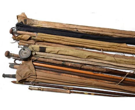 A Collection of Various Greenheart and Split Cane Rods for Restoration by makers to include Hardy, Enright, JB Walker and Pla