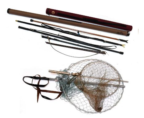 Various Fishing Accessories comprising of three wading staffs, two Gye nets, two rod tubes and a tailer. (8)Overall length of