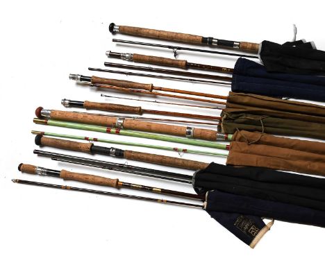 A Hardy Jet Fibreglass Fly Rod 8'-9" #8 along with a Bruce &amp; Walker Loch 10' fly rod, a Hardy Perfection 9' split cane fl
