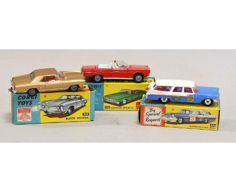 Corgi Three Cars 246 Chrysler Imperial, 245 Buick Riviera (both E boxes E-G) 443 Plymouth US Mail (G-E box G-E) (3)