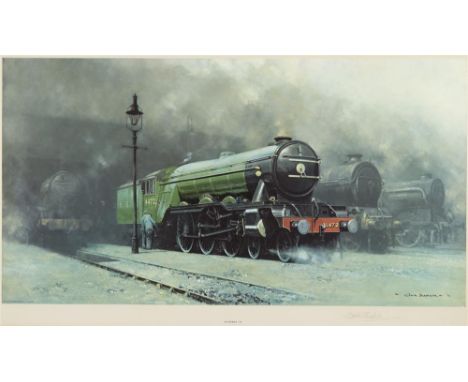 DAVID SHEPHERD (BRITISH, B.1931) 'Scotsman '34' [L.N.E.R. Class A3 'Flying Scotsman' on Shed],  colour print, signed lower ri