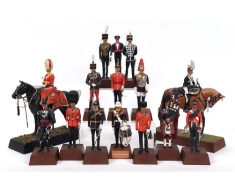 FIFTEEN 'SENTRY BOX' HAND-PAINTED SOLDIER FIGURINES comprising two mounted, namely an Officer of the 17th Lancers; and Drum H