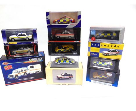 TWELVE ASSORTED 1/43 SCALE MODEL BRITISH POLICE CARS comprising 2D Models Range Rover 'Greater Manchester Police'; J Collecti