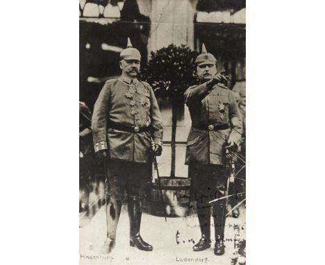 GENERAL ERICH FRIEDRICH WILHELM LUDENDORFF (1865-1937) - A RARE SIGNED PHOTOGRAPHIC PORTRAIT POSTCARD showing him standing al