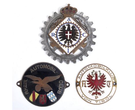 THREE CONTINENTAL MOTOR CLUB ENAMEL BAR BADGES comprising those for the Royal Austria Club International / Association Intern