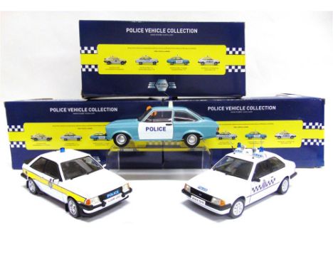 THREE MODEL ICONS 1/18 SCALE MODEL BRITISH POLICE CARS comprising No.999002, Ford Escort Mk II 1.1 Popular 'Hampshire Police'