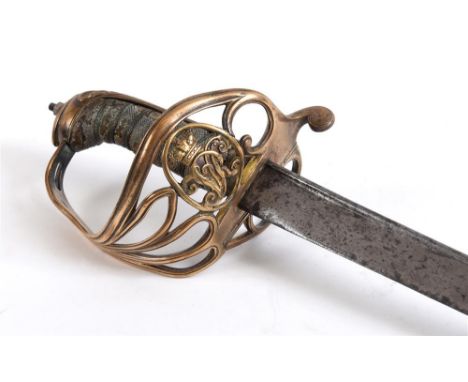 A VICTORIAN BRITISH 1822 PATTERN INFANTRY OFFICER'S SWORD the 81cm slightly-curved pipe-back blade etched with a crown, 'VR' 