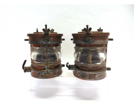 NAUTICALIA - A PAIR OF COPPER SHIP'S LIGHTS both dated 1940 and with brass fittings, one with applied brass plaque 'Port & St