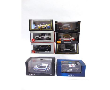 EIGHT ASSORTED 1/43 SCALE MODEL POLICE CARS comprising Minichamps No.400 014490, Audi A4 'Police Luxemburg'; Vitesse No.29259