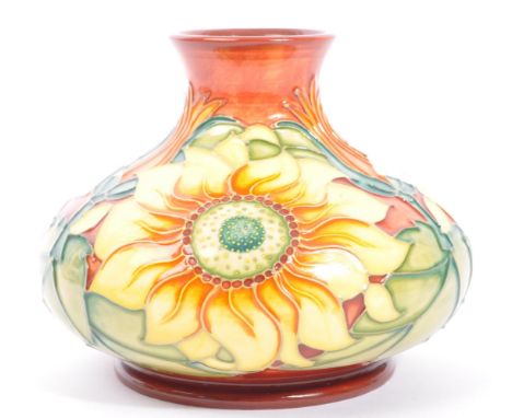 A mid 20th Century English Moorcroft Pottery ceramic 'Inca / Sunflower' vase. Having a lipped top,&nbsp;ovoid form, with Inca