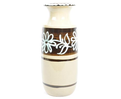 A large retro vintage 20th Century,&nbsp;Fat Lava era&nbsp;West German Scheurich hand decorated vase. In a beige and brown co
