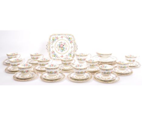 A vintage 20th century Foley &amp; Coalport fine bone china porcelain tea service set. In the Ming Rose pattern, comprising o