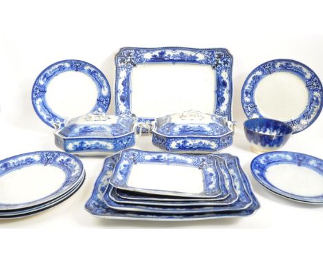 Forester &amp; Sons - Vintage 20th century blue &amp; white ceramic dinner / tea service. Comprising of plates, serving dish,