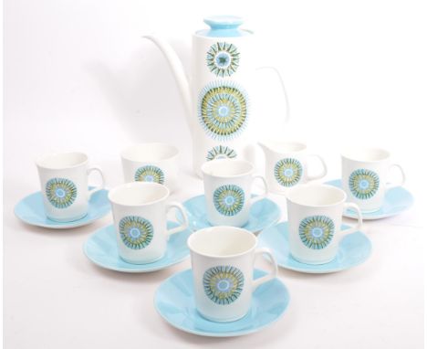 A vintage retro 20th century studio art pottery coffee services by J &amp; G Meakin comprising of coffee pot, coffee cups, sa