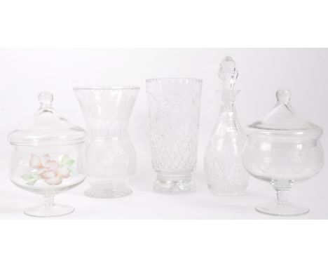 A collection of vintage 20th century cut glass lead crystals vases. Comprising of Thomas Webb crystal, Edinburgh crystal. Tog