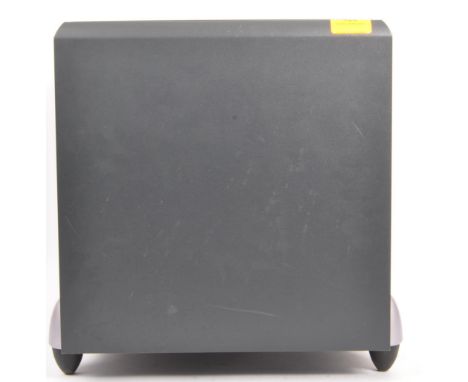 A KEF Audio PSW 2000 active floor standing subwoofer bass speaker in dark grey / black. Dimensions are 360cm x 320cm x 320cm 