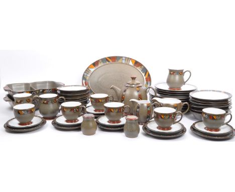 A 20th century Denby pottery tableware dinner / tea service set. In the Marrakesh pattern to include, casserole dishes, break