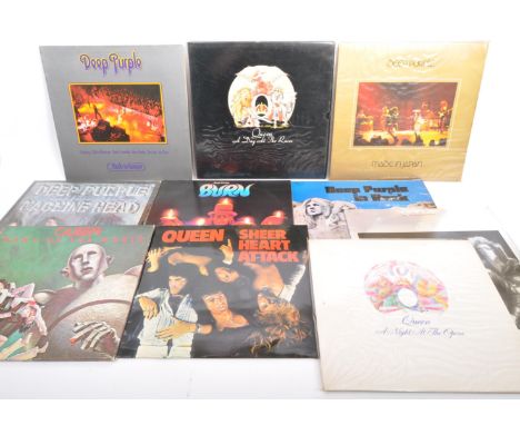 A collection of vintage 20th century LP long play vinyl album records. Queen &amp; Deep Purple - To include, A day at the rac