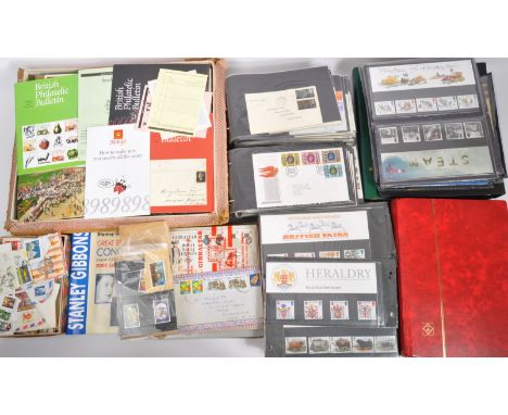 A large collection of multiple albums of unfranked Royal Mail first day covers, mint stamps and other franked stamps. Includi