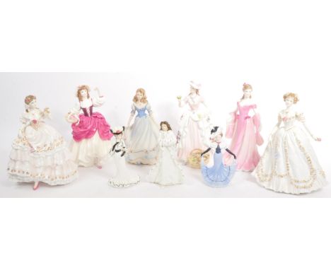 A collection of bone china female lady figurines. Comprising of, Royal Worcester - The Fairest Rose, Coalport - Lady Frances,