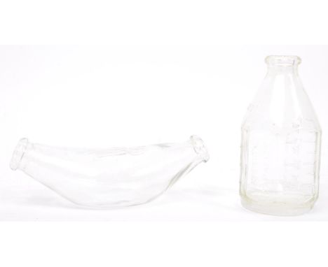 A couple of vintage, retro, mid century glass baby related feeders. One double ended - marked Boots The Chemist, Table Spoons