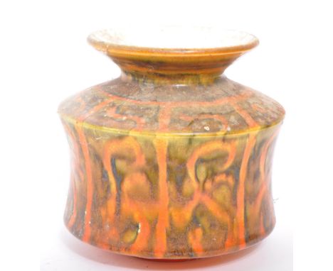 A retro mid 20th Century ceramic Poole pottery, early Delphis range&nbsp;stub shape, squat form vase with glazed orange &amp;