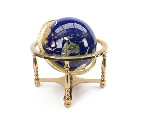 20th century semi precious stone set globe, H48cm