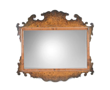 George III walnut Chippendale design mirror, W55cm, H51cm