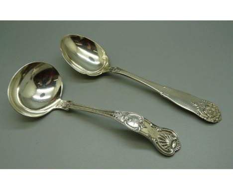 A ladle marked sterling and a spoon marked 830, 133g 