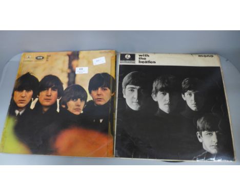 Two Beatles first pressing LP records, With The Beatles and Beatles For Sale, album sleeves in poor condition 